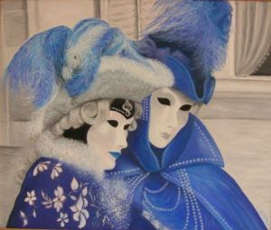 Voir le détail de cette oeuvre: masques venitiens bleu